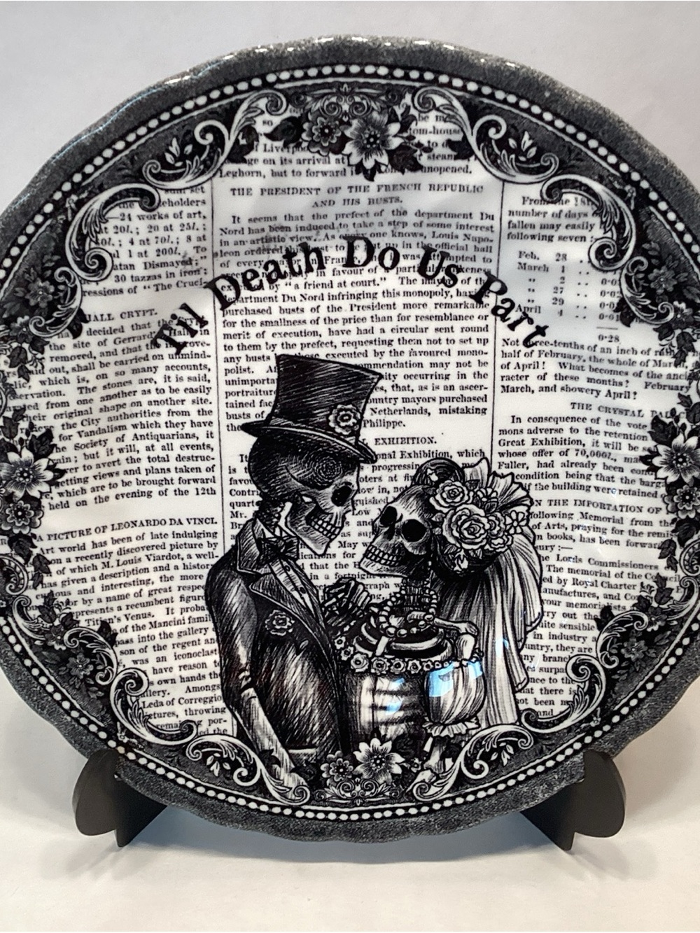 Royal Wessex Wedding Cake Plate 8” Til Death Do Us Part Skeleton Bride & Groom